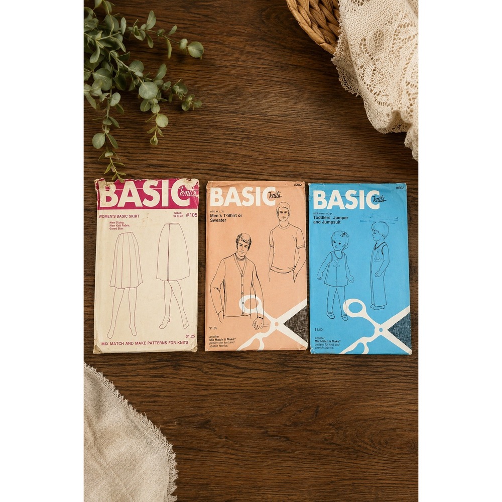 Vintage 1971 Basic Knits Sewing Patterns Lot of 3 Uncut Canada Handmade DIY